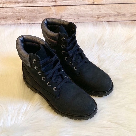 Timberland 6” Double Collar Black & Silver Boots - Picture 5 of 8